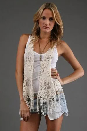 White Lace Vest with Camisole & Mini Denim Shorts