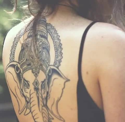 Lord Ganesha Elephant Tattoo on Shoulder and Upper back