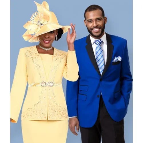 Yellow Belted Blazer Jacket with Midi Skirt & Church Hat