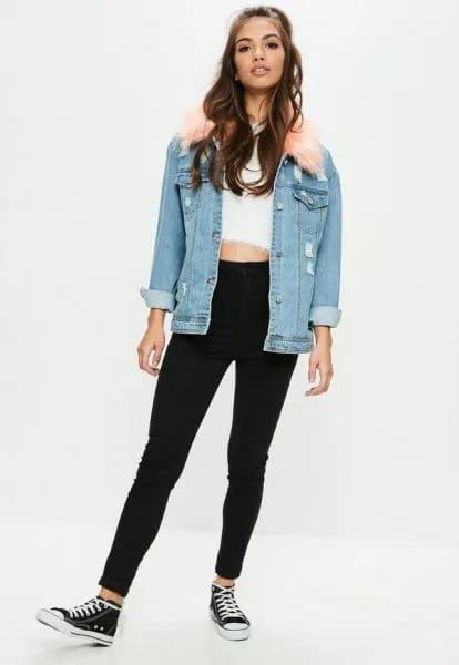 Wear with White Fur Crop Top & Black Skinny Jeans