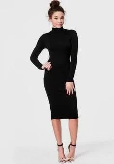 Mock Neck Long Sleeve Midi Dress with Ankle Strap Open Toe Heels