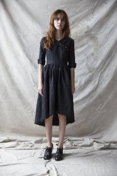 Black High Low Linen Midi Dress