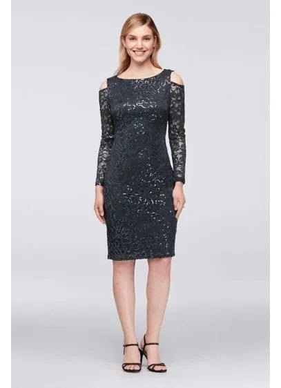 Black Lace Midi Cold Shoulder Cocktail Dress