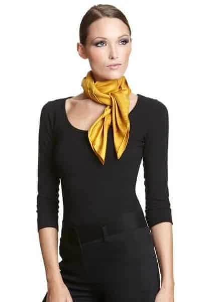 Black Three Quarter Sleeve Sheath Midi Dress with Yellow Scarf