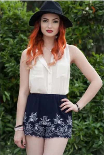 White Sleeveless Chiffon Top with Black Embroidered Scalloped Hem Shorts