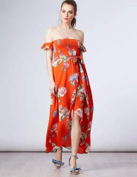 Off The shoulder Maxi Chiffon Floral Printed Sundress