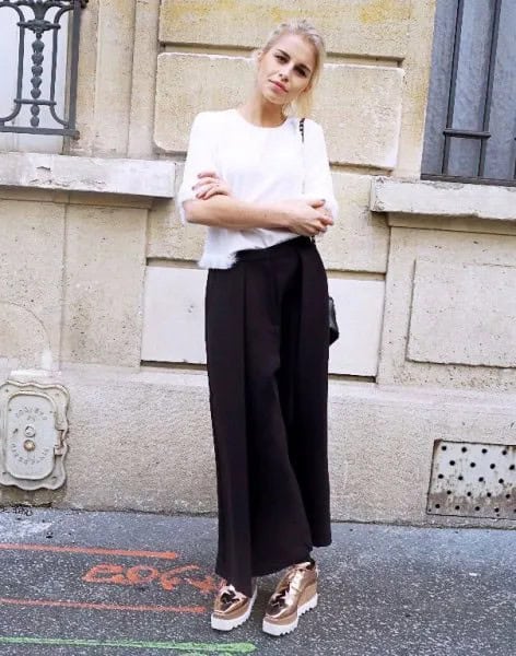 White T Shirt with Black Maxi Skirt