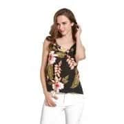 Black and White Hawaiian Style Printed Tank Top with White Jeans