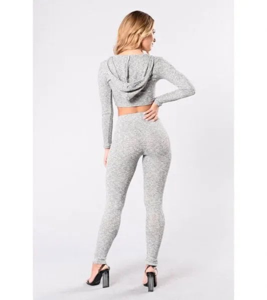 Grey Cropped Hoodie with Matching High Waisted Leggings & Heels