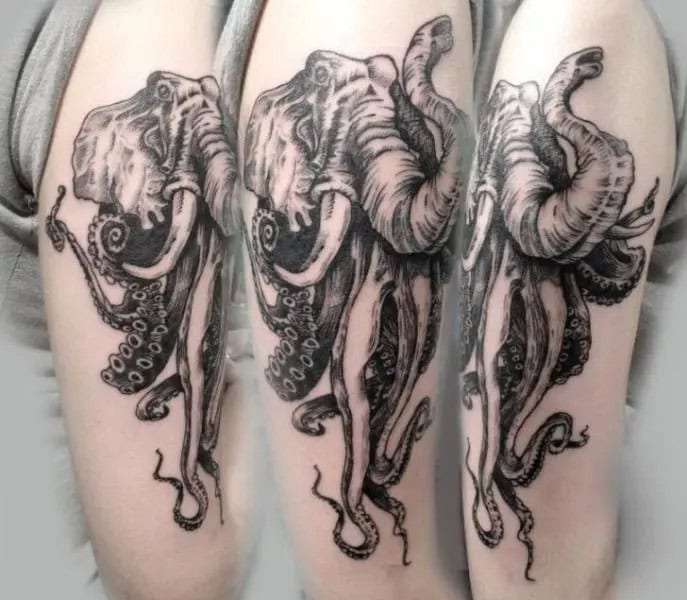 Elephant Head and Octopus Tattoo Design