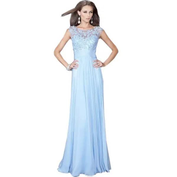 Lace Fit and Flare Floor Length Chiffon Dress