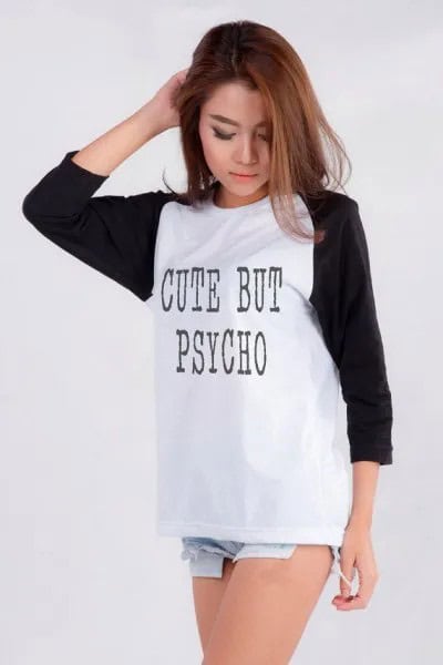 Black and White Long Sleeve Graphic Tee with Light Blue Denim Mini Shorts