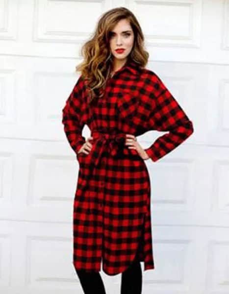 Red and Black Flannel Belted Plaid Tunic