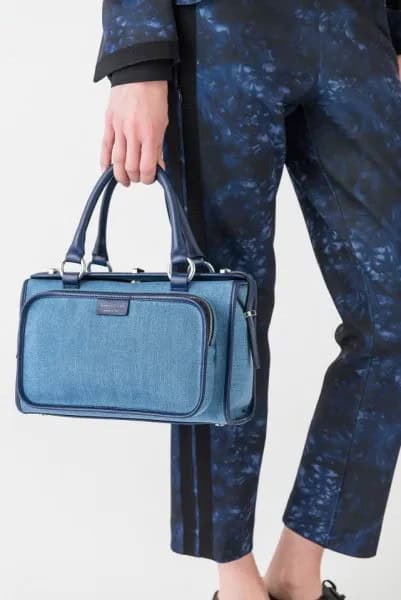 Washed Blue Long Sleeve Coat with Matching Pants & Denim Handbag