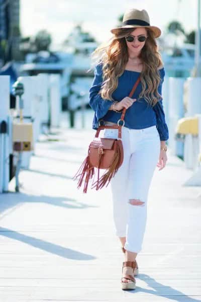 Wear with White Ripped Skinny Jeans & Straw Hat