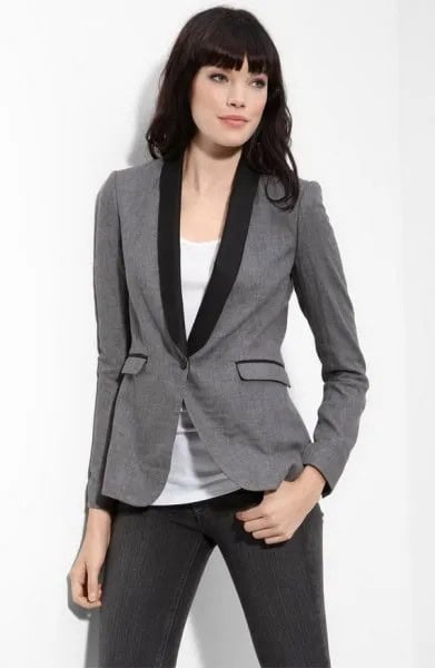 Grey and Black Dinner Jacket with White Tank Top