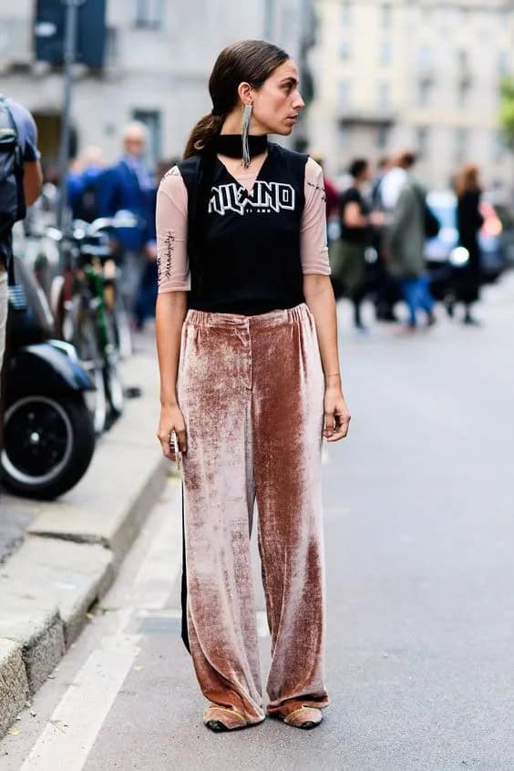 Soft Pink Velvet Pants and Printed Shirt