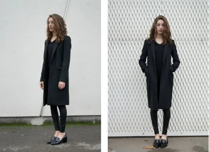 Black Long Blazer with Heeled Loafers