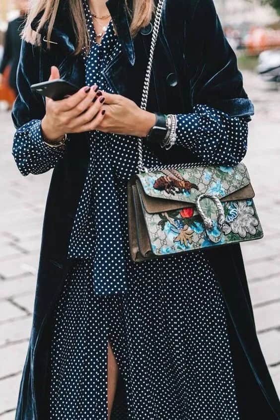 Velvet Coat + Polka Dot Dress