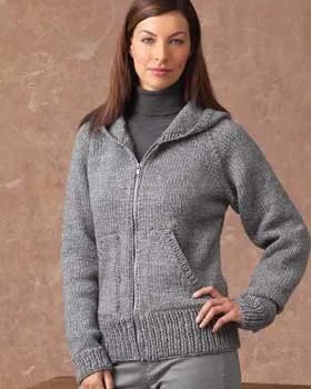 Grey Hooded Knit Jacket with Turtleneck Pullover Sweater