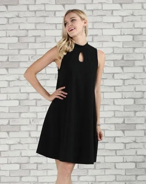 Black Keyhole A Line Dress