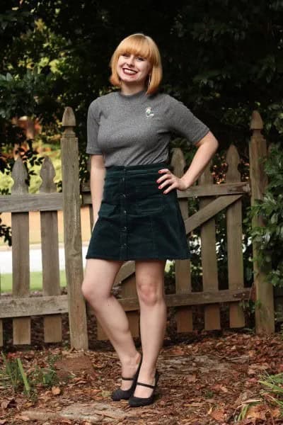 Grey Half Sleeve Form Fitting Tee with Black High Rise Mini Skirt