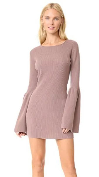 Light Grey Bell Sleeve Mini Cashmere Dress