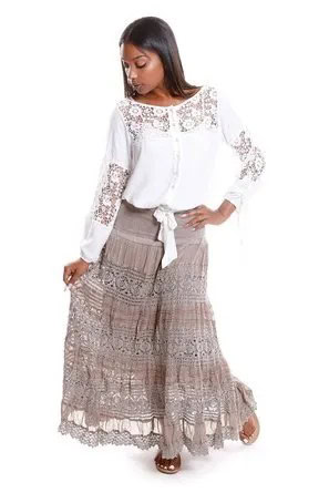 White Lace Blouse with Pink Peasant Skirt