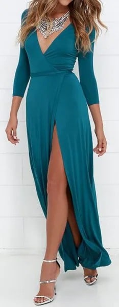 Deep V Neck High Split Wrap Dress