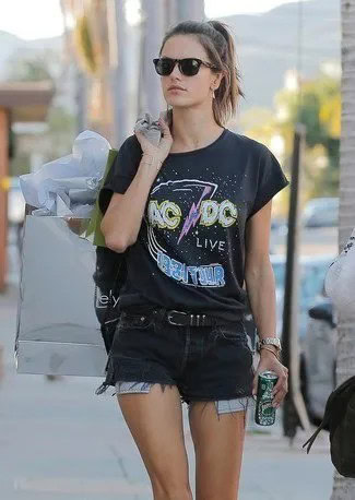 Graphic T Shirt with Black Ripped Belted Jean Shorts