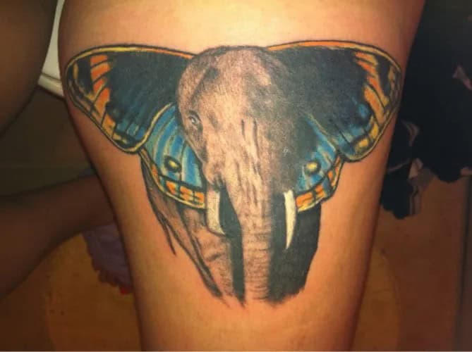 Elephant Tattoo Design that has Ear like Butterfly on Thigh