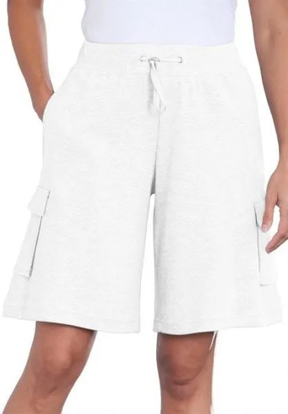 Knee Length Flared White Cargo Shorts