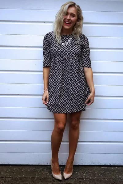 Plaid Smock Dress with Statement Necklace