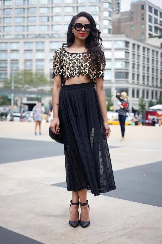 Gold Crop Top and Polka Dot Skirt