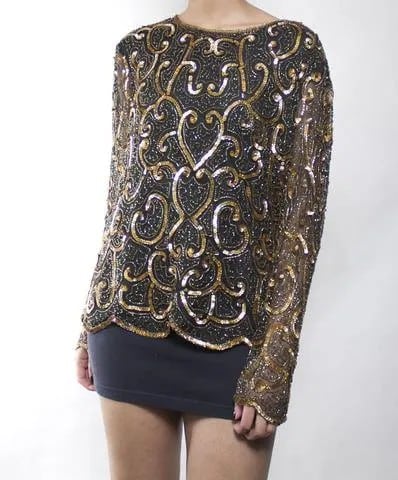 Yellow and Black Embroidered Sparkly Shirt with Mini Skirt