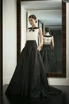 White Sleeveless Chiffon Blouse with Black Floor Length Skirt