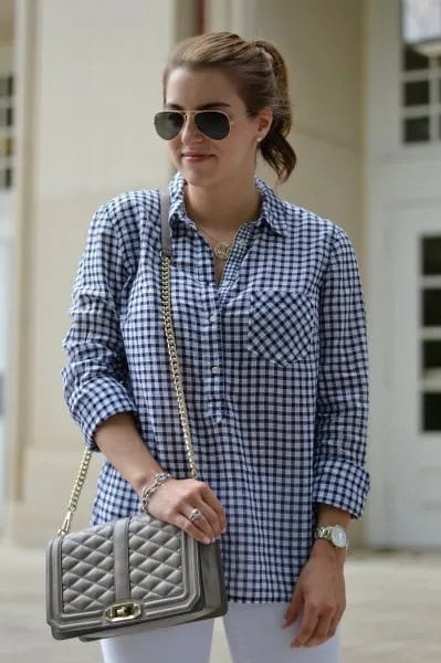 Black and White Plaid Popover Boyfriend Shirt