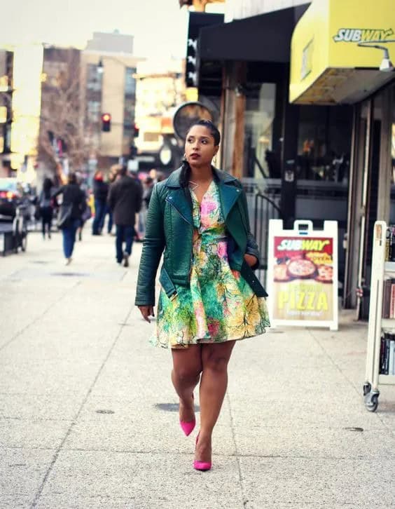 Colorful Dress and Green Jacket