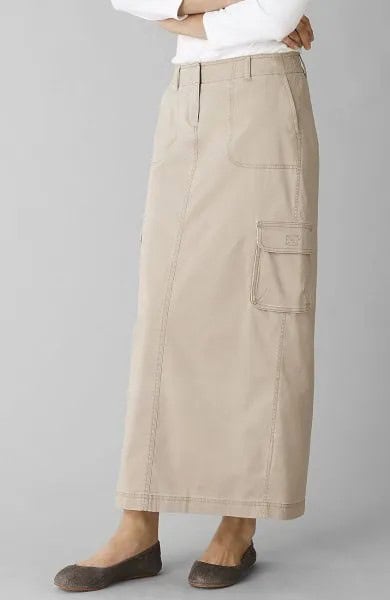 Ivory Long Khaki Straight Cut Skirt with White Long Sleeve Top