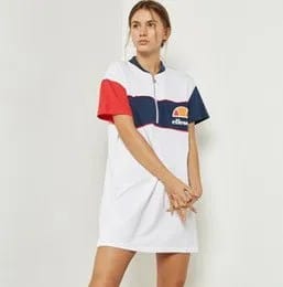 Navy, White and Orange Zip Up Collar T Shirt Dress