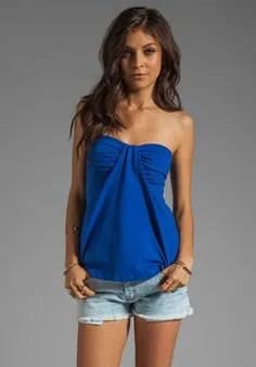 Royal Blue Strapless Shirt with Denim Mini Shorts