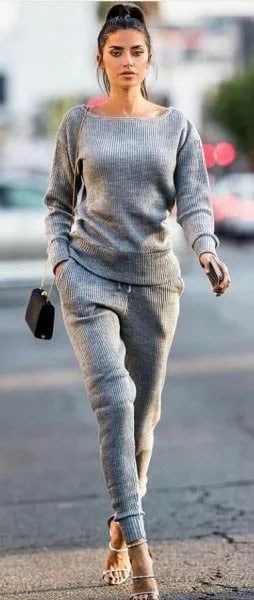 Two-Piece Set with Grey Sweater and Matching Sweatpants