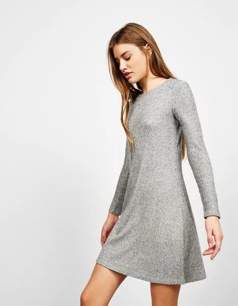 Heather Grey Mini Flared Ribbed Dress