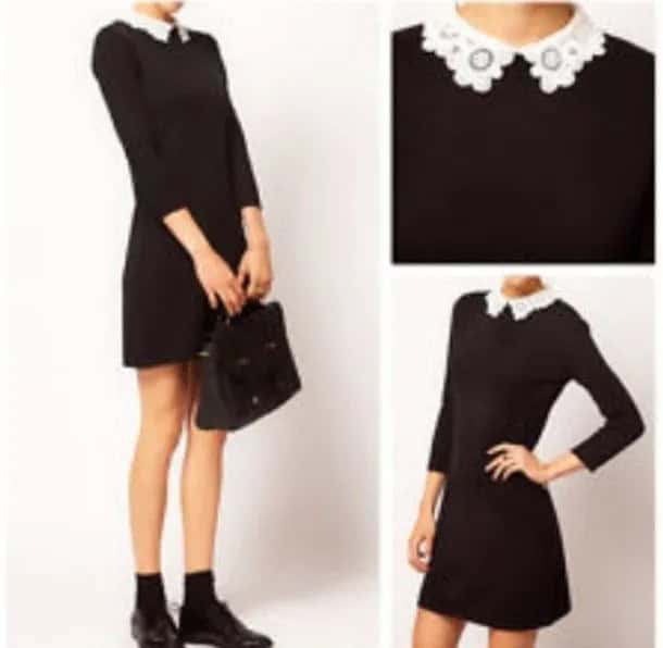 Black Mini Sheath Dress with Lace White Collar