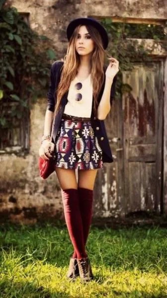 Mini Bohemian Skirt with Black Long Cardigan