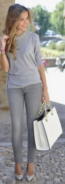 Wear with Long Sleeve Grey Tee & Statement Necklace