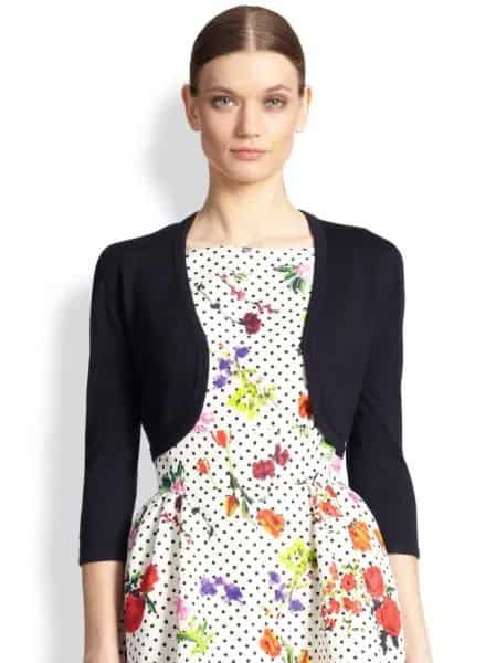 Black Bolero Jacket with White Polka Dot Floral Skater Dress