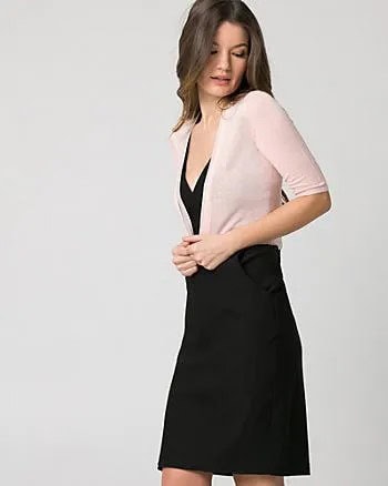 White Half Sleeve Bolero Jacket with Black Deep V Neck Sheath Dress