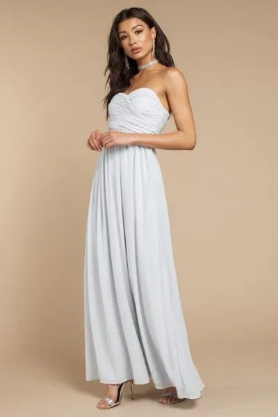 Silver Choker with Sweetheart Neckline Light Blue Maxi Dress