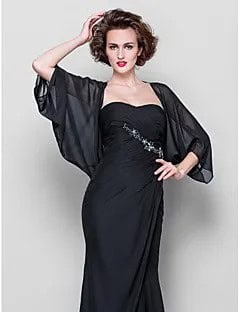 Black Chiffon Batwing Jacket with Strapless Wedding Guest Dress